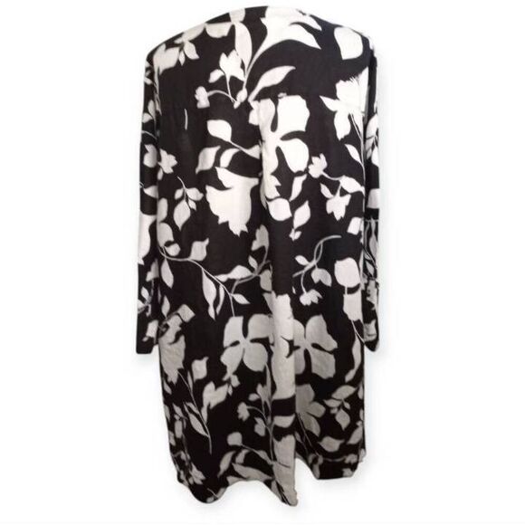 CYNTHIA ROWLEY BLACK & WHITE FLORAL LINEN TENT DRESS W/POCKETS SZ.L EUC. - Picture 6 of 8